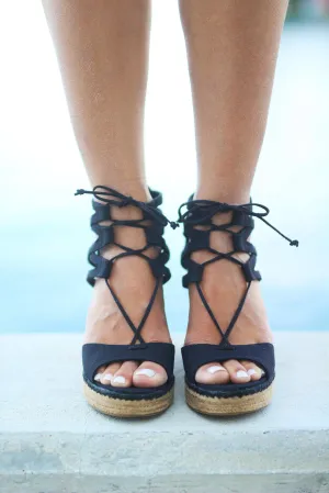 Black Strappy Wedges